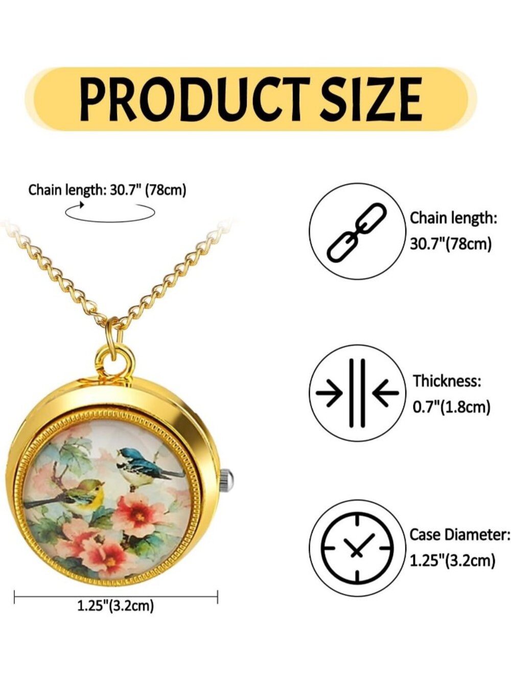 Women's Gold Quartz Flower Birds Vintage Pendant Necklace Chain Pocket Watch - Picture 6 of 6